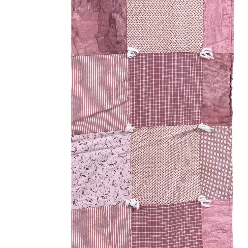 Handmade Pink Patchwork Quilt Throw 40x44 Cottagecore Farmhouse Accent Blanket